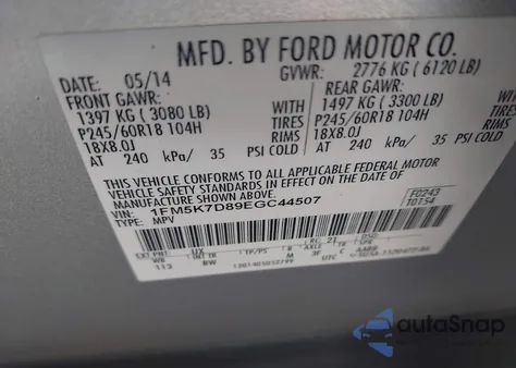 2014 Ford Explorer Xlt z USA, uszkodzony, nr VIN 1FM5K7D89EGC44507